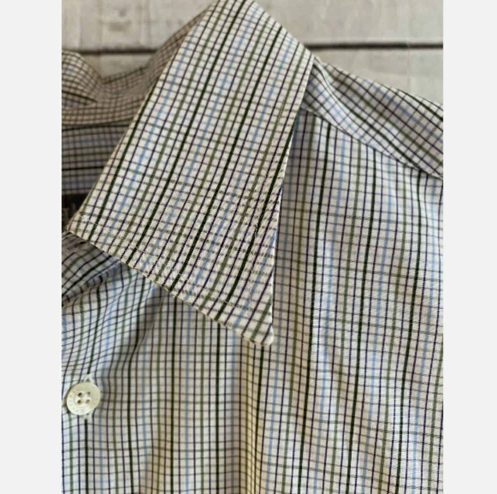 HICKEY FREEMAN Men's Dress Shirt Blue White Check